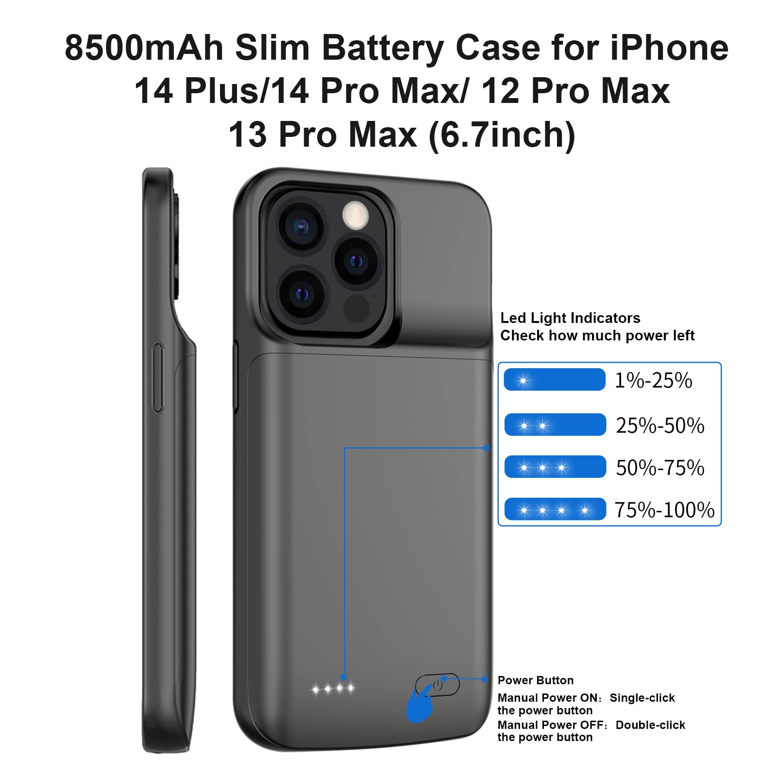 JUBOTY iPhone 14 Pro Max Battery Case, 8500mAh, Wireless Charging